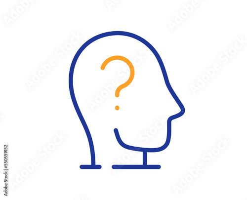 Psychology therapy line icon. Mental health sign. Brain question mark symbol. Colorful thin line outline concept. Linear style psychology icon. Editable stroke. Vector
