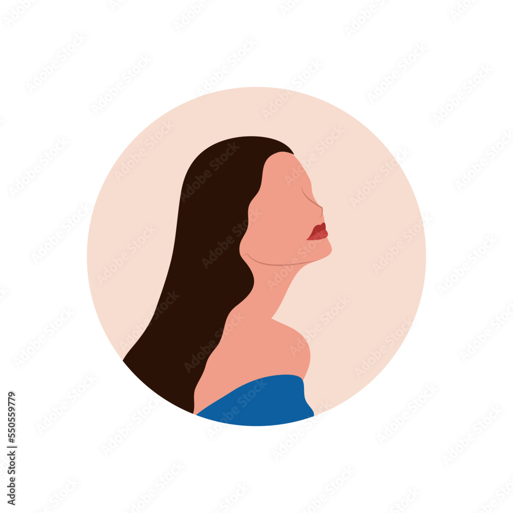 Round profile image of female avatar for social networks with half circle. Fashion and beauty. Bright vector illustration in trendy style. Round profile image of female avatar for social networks with half circle. Fashion and beauty. Bright vector illustration in trendy style.