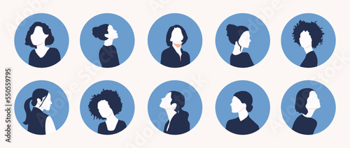 A set of icons of people's faces on avatar profiles: women, young and old of different races and countries. Business illustration. Megaset. Trendy vector style.