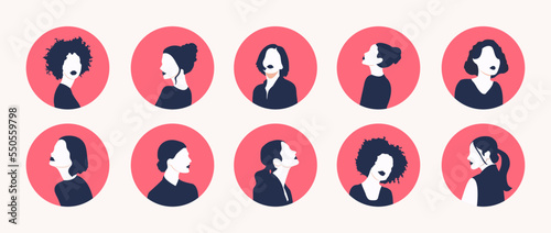 A set of icons of people's faces on avatar profiles: women, young and old of different races and countries. Business illustration. Megaset. Trendy vector style.