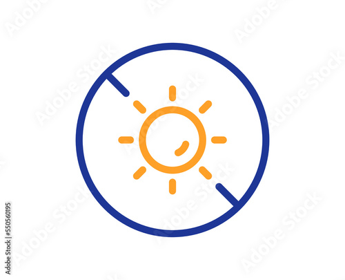 No sun line icon. Uv protect sign. Sunscreen effect symbol. Colorful thin line outline concept. Linear style no sun icon. Editable stroke. Vector