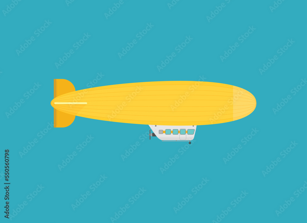 Fototapeta premium Zeppelin airship dirigible balloon flight, flat design