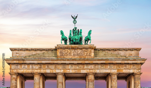 Brandenburg Gate or Brandenburger Tor at sunrise, Berlin, Germany
