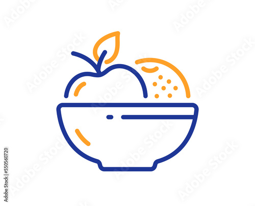 Fruits line icon. Vegetarian food sign. Apple and orange symbol. Colorful thin line outline concept. Linear style fruits icon. Editable stroke. Vector