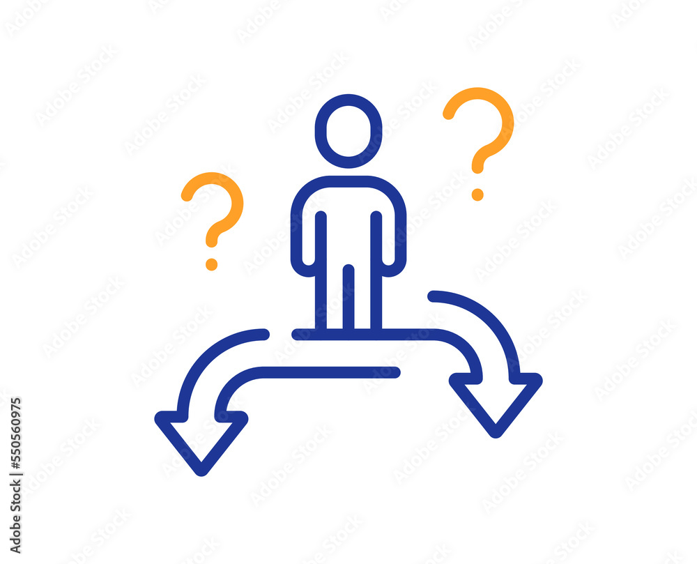 Business choice line icon. Person solution sign. Question mark symbol. Colorful thin line outline concept. Linear style business choice icon. Editable stroke. Vector Business choice line icon. Person solution sign. Question mark symbol. Colorful thin line outline concept. Linear style business choice icon. Editable stroke. Vector