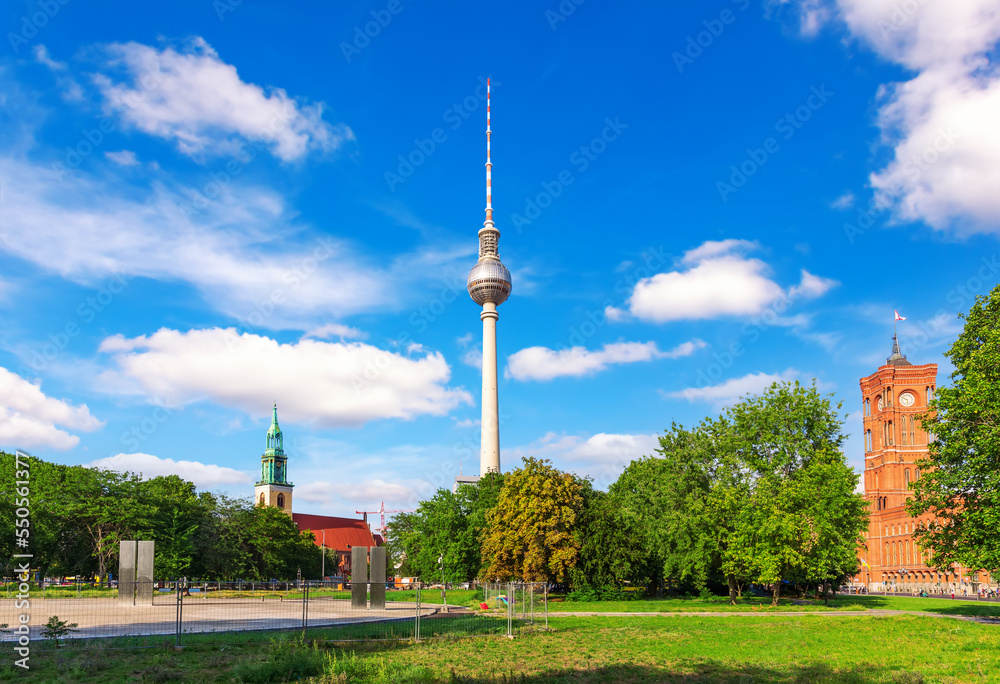 TV Tower and St Mary's Church not far from the Red City Hall, Berlin, Germany