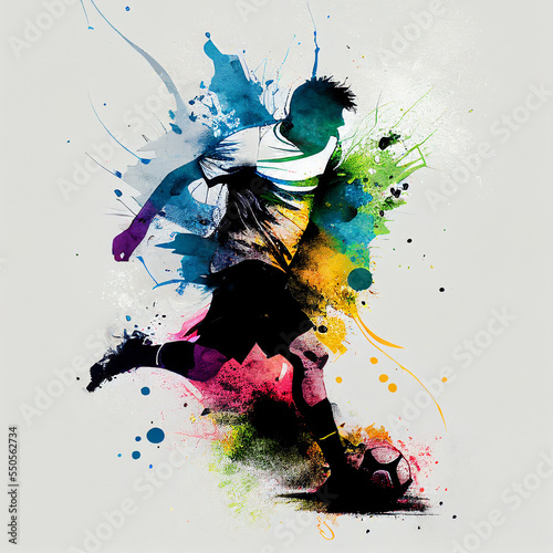 Watercolor football player. Soccer poster. Abstract football background. Abstract soccer player illustration