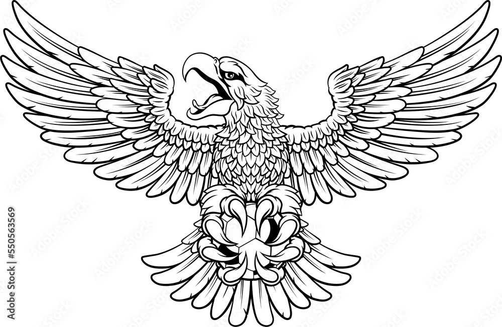 Obraz premium Bald Eagle Hawk Flying Soccer Football Ball Mascot