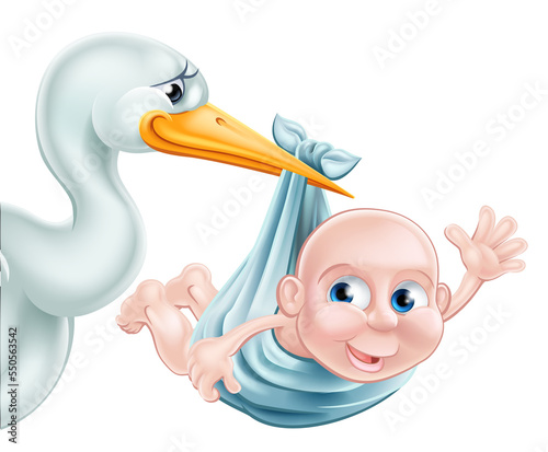 Cartoon Stork Bird Holding ...