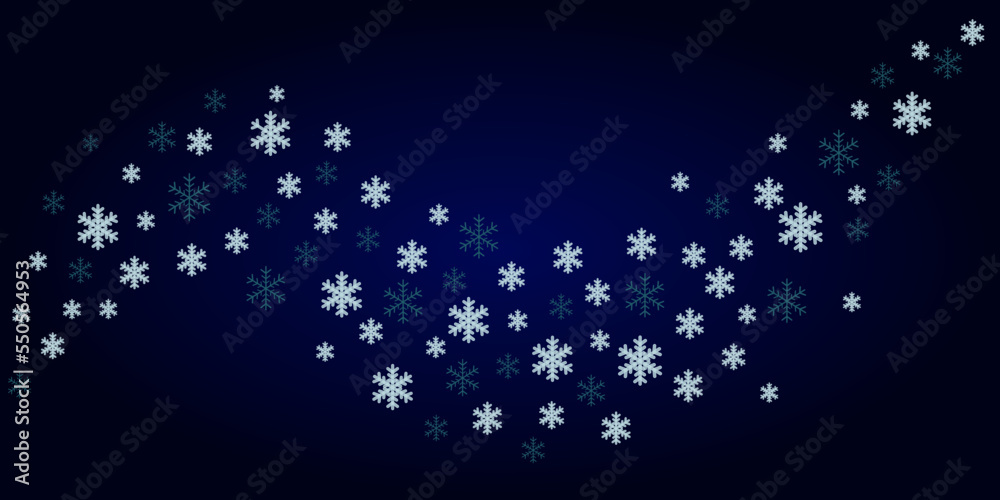 Vector illustration. Snowflakes on a dark blue background with a soft gradient. Banner, printing of advertising materials, announcements, posters, signs.