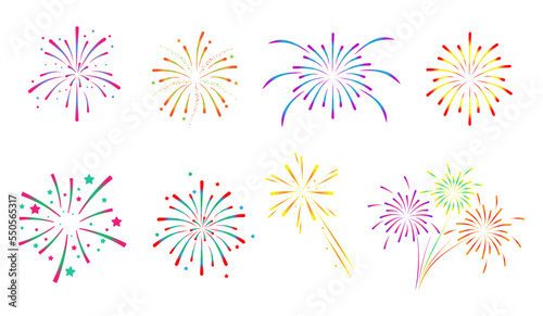 Set ofcolorful fireworks.Fireworks with stars and sparks isolated on white background.Festive fireworks in diferent colors.