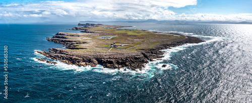 Aerial view of the Lighthouse on Tory Island, County Donegal, Republic of Ireland