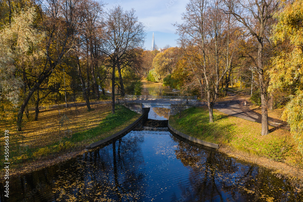 St. Petersburg, Central Park on the Elagin Island in autumn. Aerial view. St. Petersburg, Central Park on the Elagin Island in autumn. Aerial view.