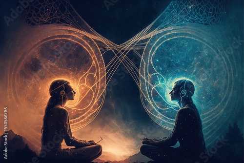 Spiritual Connection Between Two Persons, with electromagnetic connections generated in deep state meditation through astral communication, and Telepathy