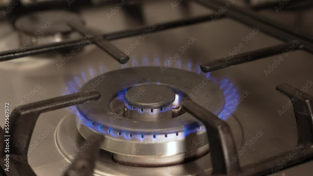 Burning of gas on a gas stove. Gas cooker hob flame. Natural Gas Prices