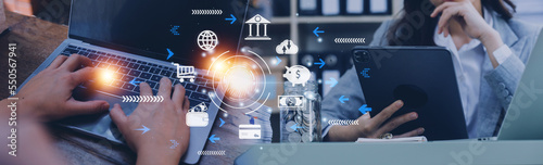 Photography futuristic digital processing of biometric identification fingerprint scanner for access personal financial data