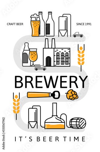 Beer factory production line. Brewery icon