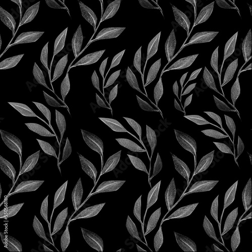 Hand drawn watercolor drawing of leaf, illustration seamless pattern.