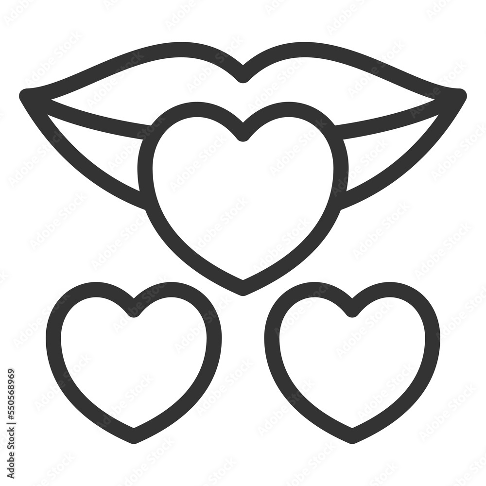 Lips and hearts - icon, illustration on white background, outline style Lips and hearts - icon, illustration on white background, outline style