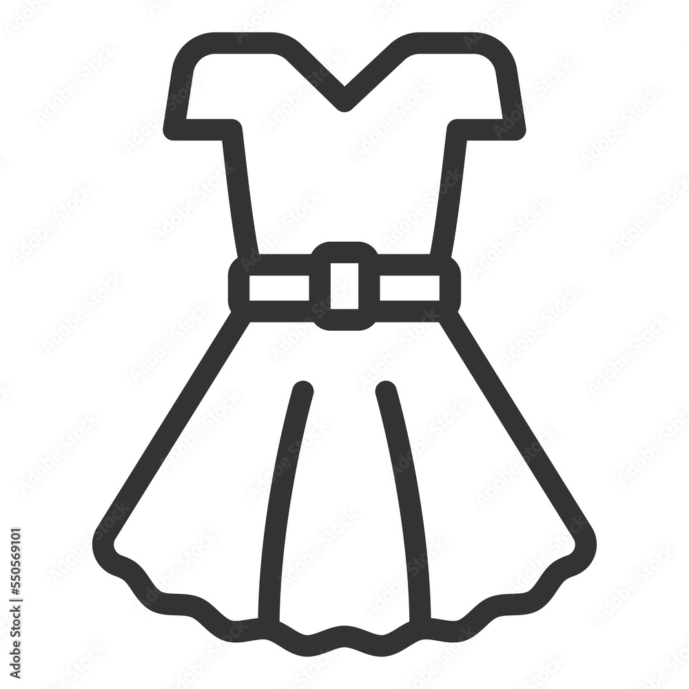 Women's dress with a belt - icon, illustration on white background, outline style Women's dress with a belt - icon, illustration on white background, outline style