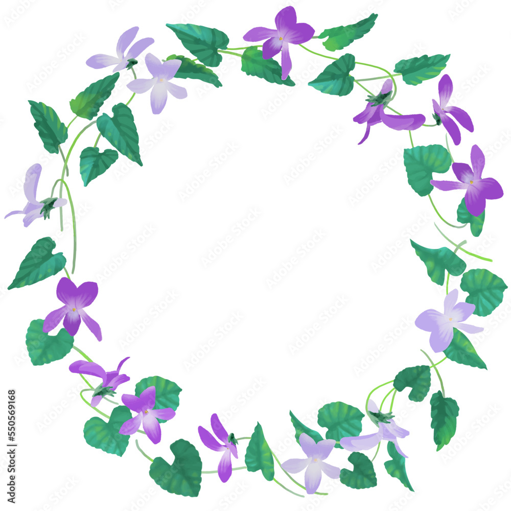 Naklejka premium スミレの花の輪 フレーム ベクターイラスト 水彩風