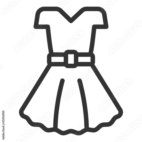 Women's dress with a belt - icon, illustration on white background, outline style
