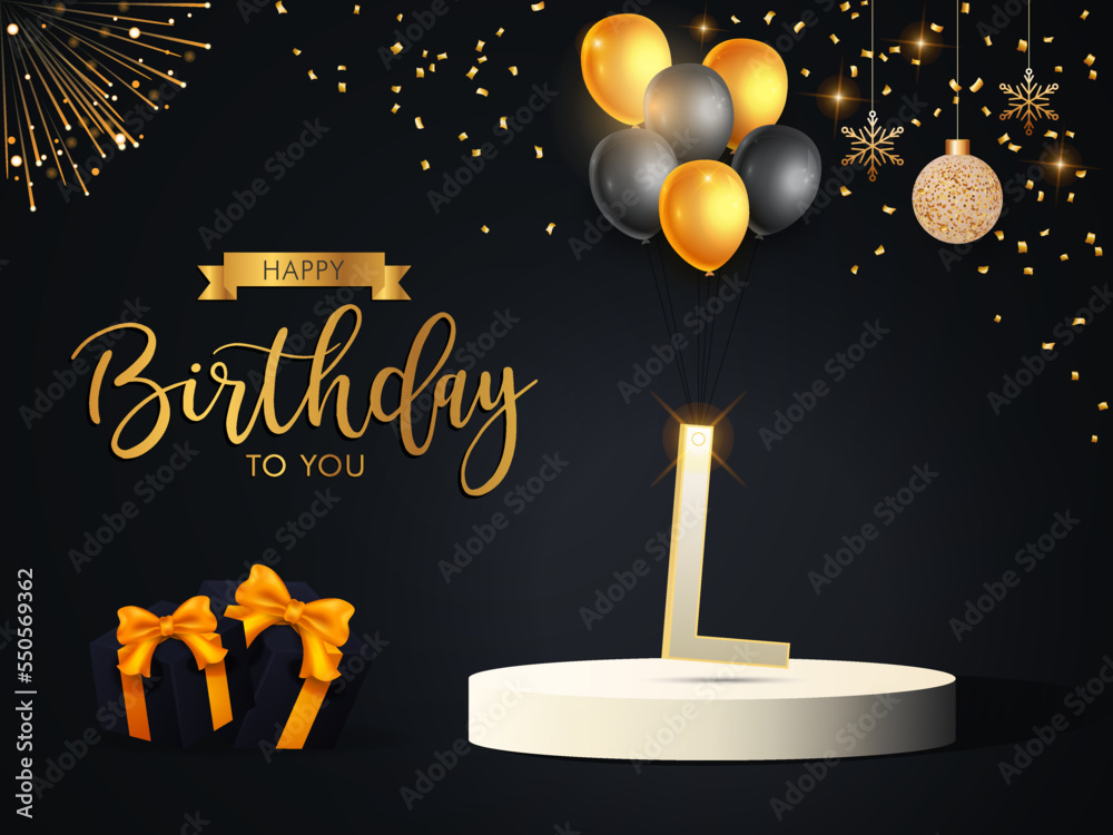 birthday design with the alphabet L and balloons in golden color birthday design with the alphabet L and balloons in golden color