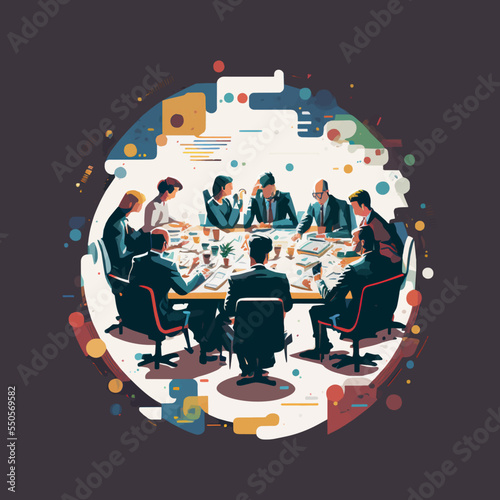 Business meeting team presentation . Flat people on conference vector illustration