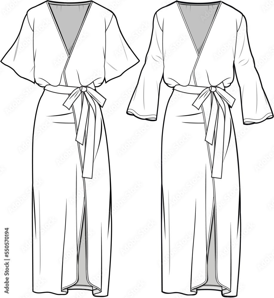 Bell Sleeve Crossover Maxi Dress With Tie, Butterfly Sleeves Overlap