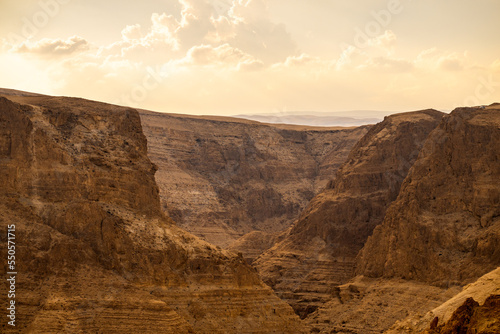 A view of Darga river cliffs in the judea desert in Israel. photo