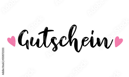 Hand sketched GUTSCHEIN word in German as banner. Translated GIFT VOUCHER. Lettering for poster, label, sticker, flyer, header, card, advertisement, announcement