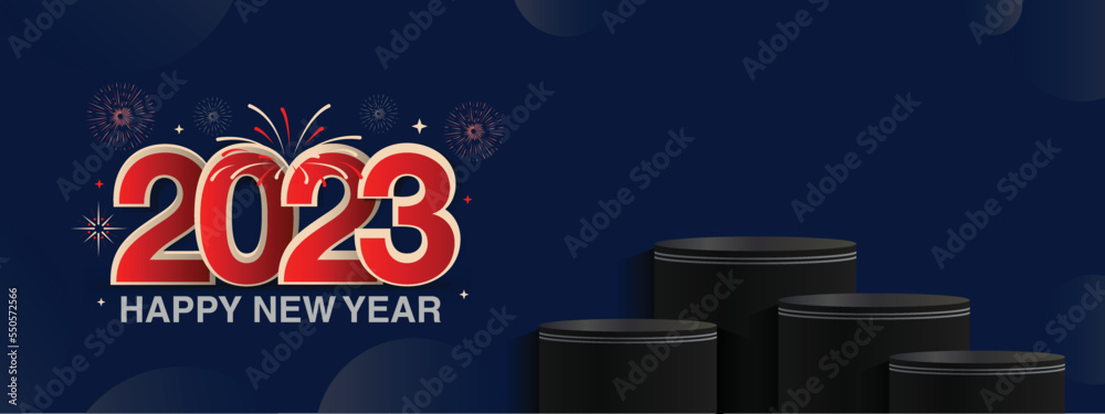 2023 number design template with fire works, 2023 new year design with full color background