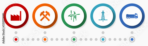 Industry vector icon set, energy flat design web buttons,  technology concept infographic template