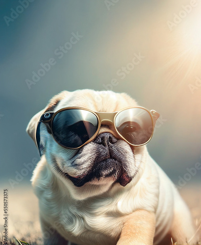 portrait of funny pug dog with sunglasses © ArgitopIA