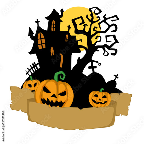 spooky halloween party invitation. scary cemetery background vector illustration