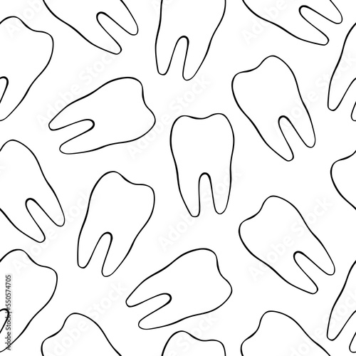 Vector seamless pattern with teeth on a white background. Illustration on the theme of dentistry. The pattern of teeth. Stomatology concept outline illustration