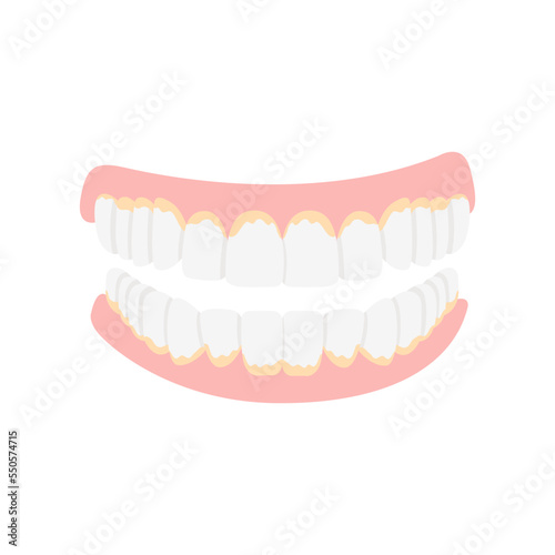Jaw with caries teeth icon flat style. Open mouth, dentures. Dentistry, medicine concept. Isolated on white background. Vector illustration