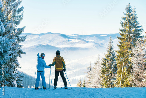 Happy couple on the ski resort. © Mny-Jhee