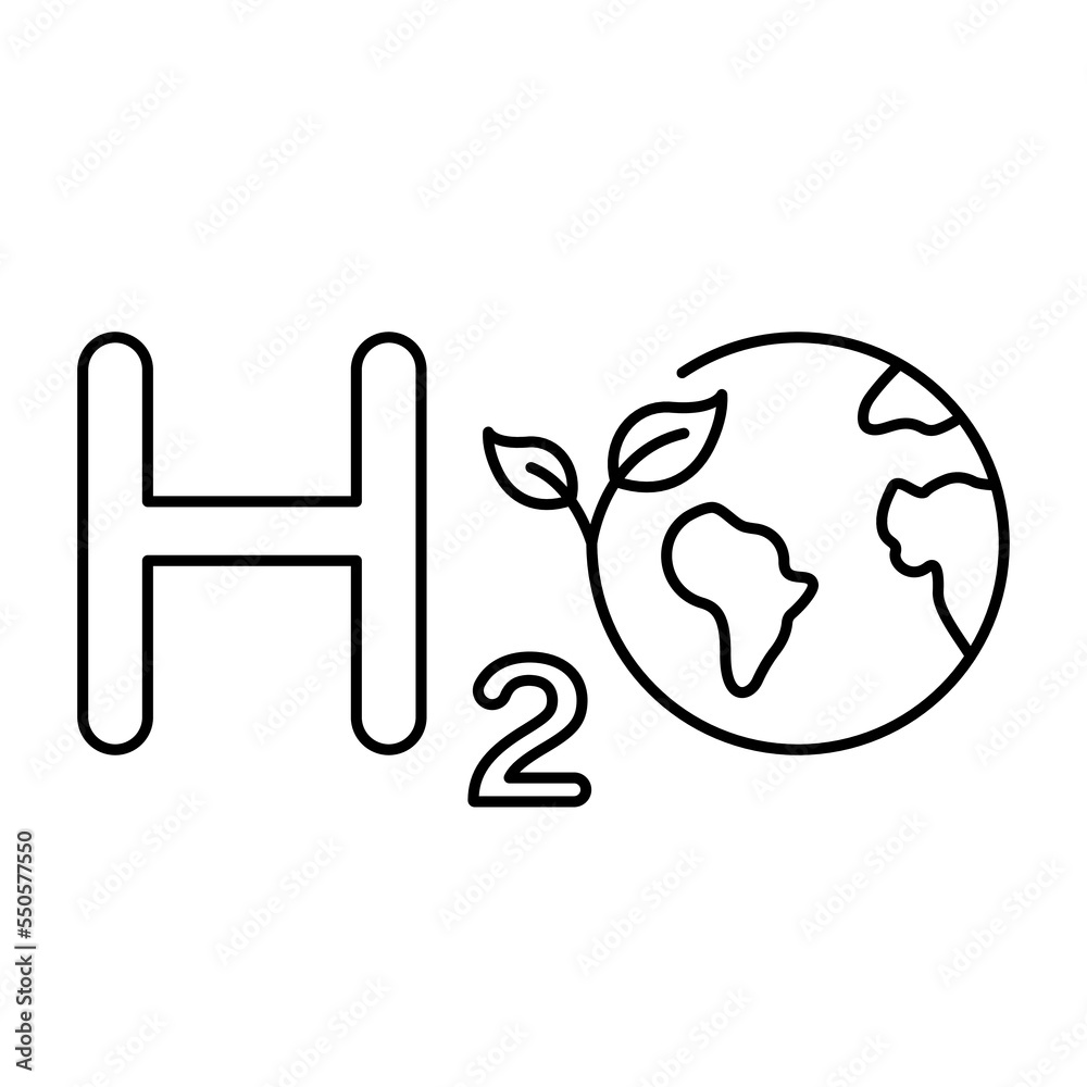 Obraz premium Eco Water Chemistry Formula with Globe and Leaf Line Icon. Ecology Aqua with Earth Linear Pictogram. Nature Environment World H2O Shape Outline Symbol. Editable Stroke. Isolated Vector Illustration