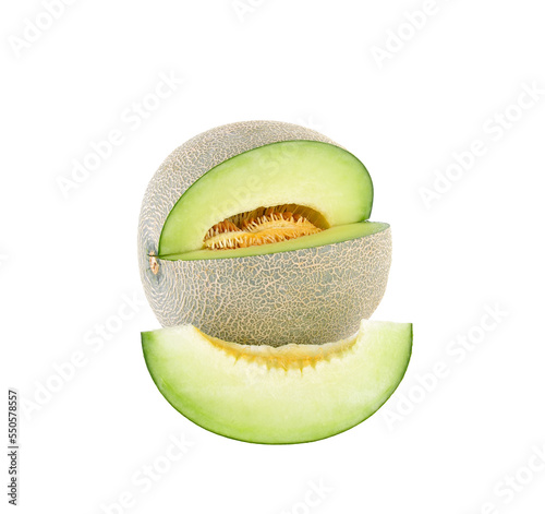 Green cantaloupe melon slices on  transparent png