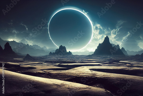 moon and stars landscape over a foreign alien world with haunting cinematic color schemes - photoshop background