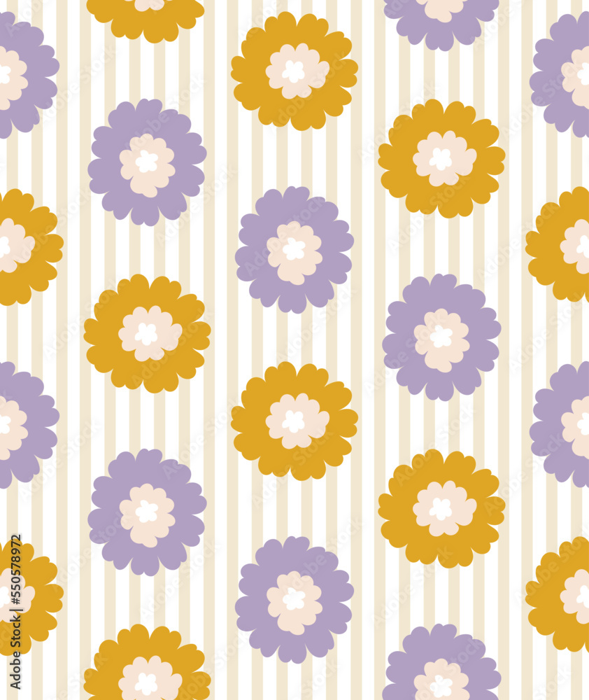 Abstract Flowers Stripes Seamless Soft Vector Pattern Hand Drawn Sweet Florals Minimalist Stylish Trendy Colored Fashion Pattern Perfect for Allover Fabric Print or Wrapping Paper
