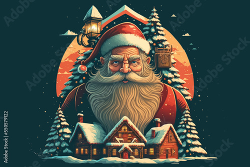 santa claus with christmas tree and gifts