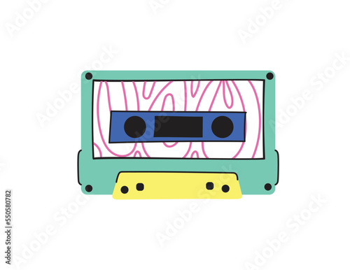 Retro music cassette. Stereo DJ tape  vintage 90s cassettes tapes and audio tape. antique radio play cassette  1970s or 1980s rock music mix audiocassette. Vector icons set