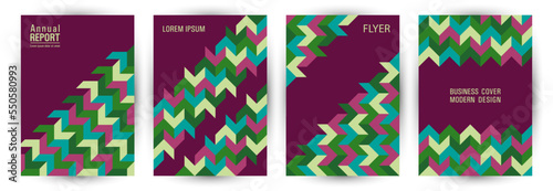 Commercial brochure cover template set geometric design. Suprematism style trendy folder layout set