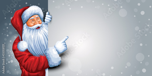Santa Claus pointing on blank paper banner background with copy space. abstract vector illustration design