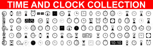 Time and Clock icons BIG set. Clocks icon collection design. Horizontal set of analog clock icon symbol .Circle arrow icon.Vector illustration.