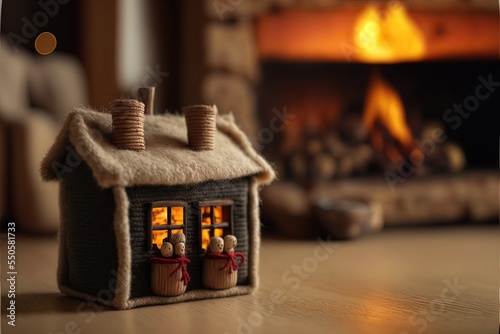 Little cute pelt cottages. Holiday banner / greeting card