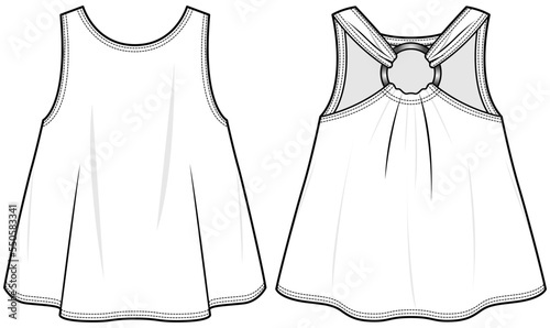 womens flared tank top flat sketch vector illustration front and back technical cad drawing template