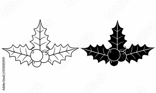 outline silhouette Christmas holly berries icon set isolated on white background